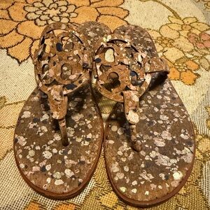 Tory Burch Metallic Gold Cork Miller Thong Sandals